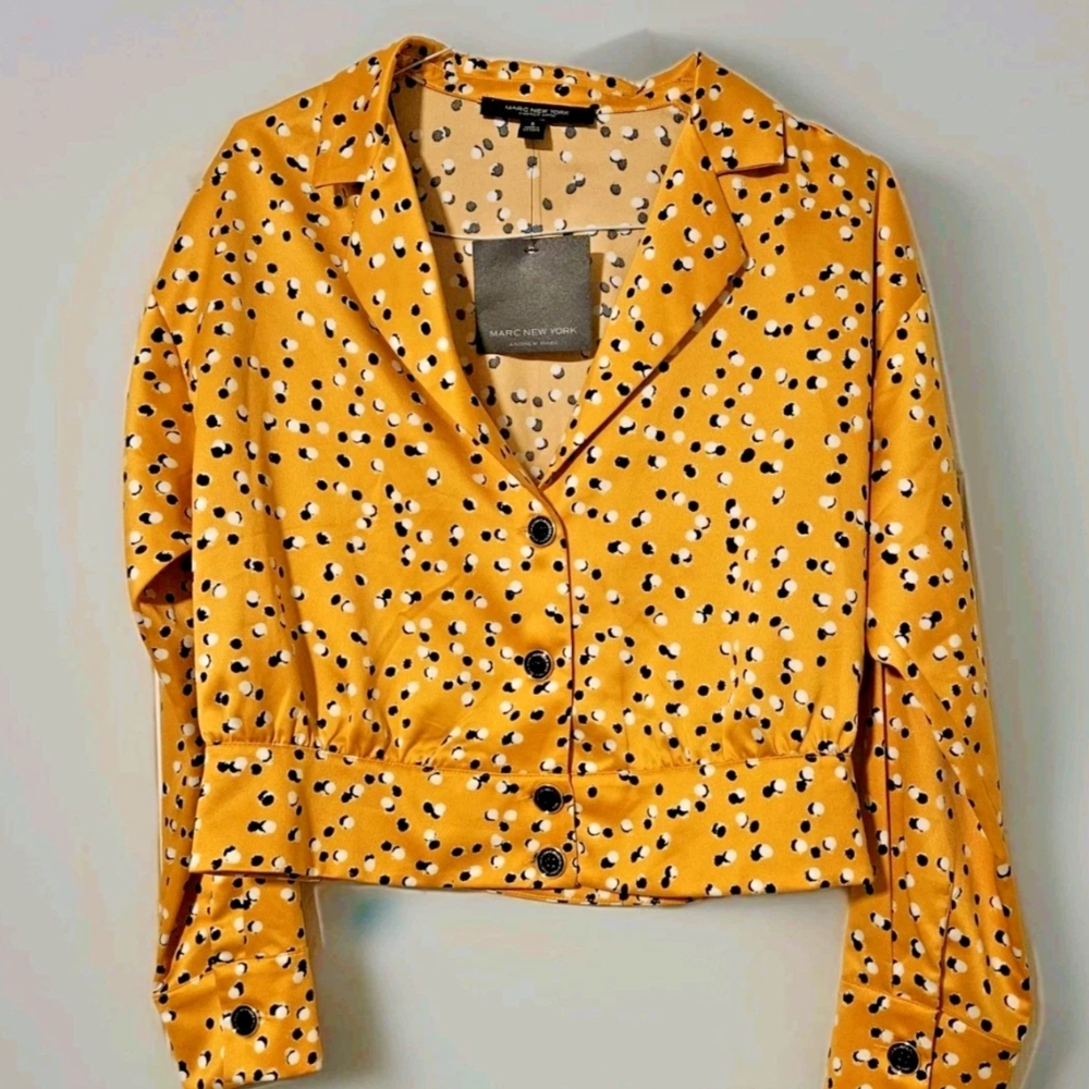 Marc New York-Yellow Polka Dot Women's Top-Size Small